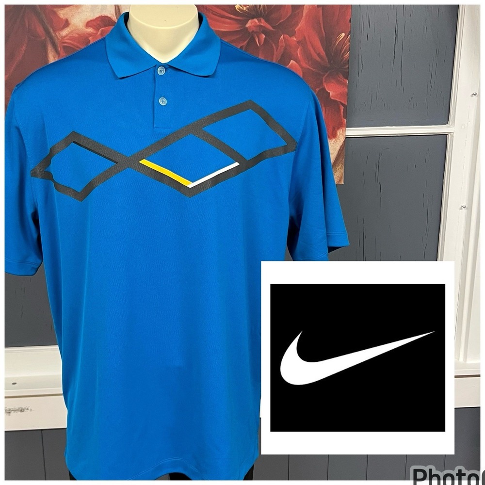 Nike Golf Polo Shirt Pique Performance Mens XL Relaxed Fit Blue Dri-Fit - Picture 1 of 8